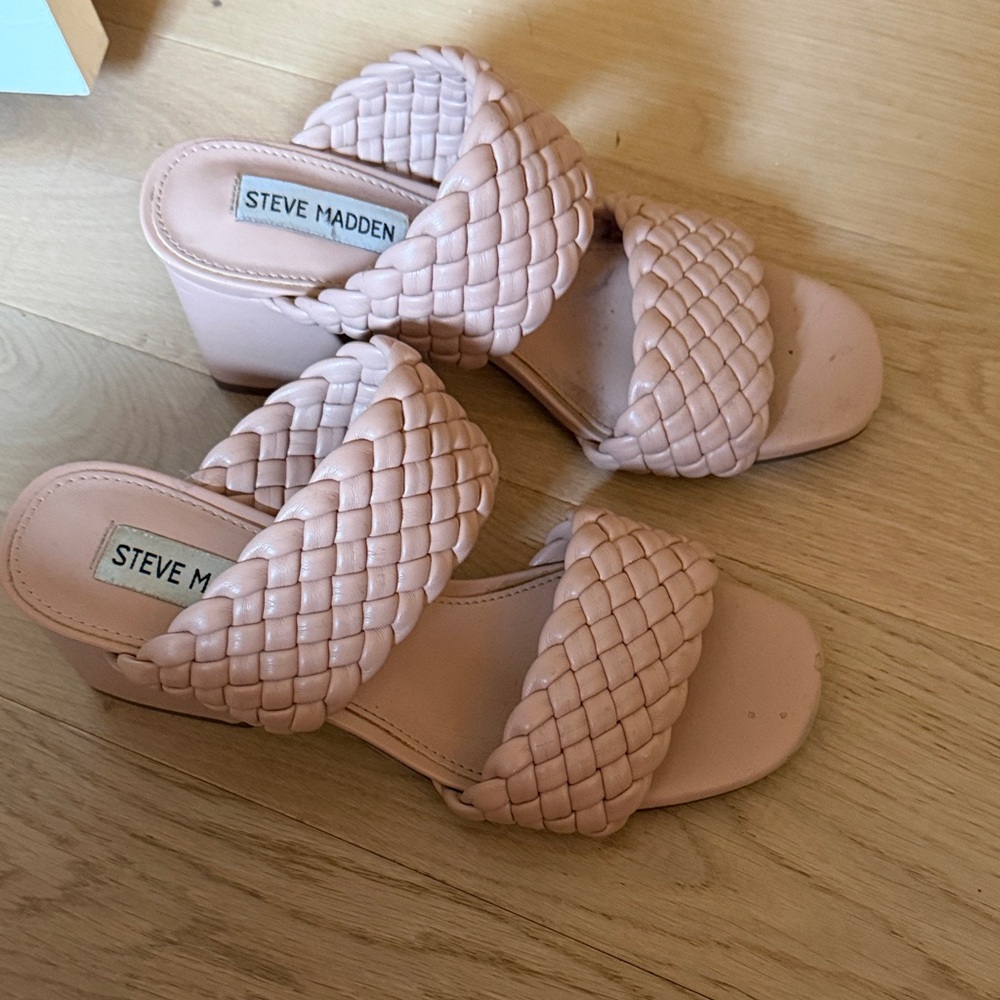 Steve Madden Blush Pink Braided Block Heel Mules
